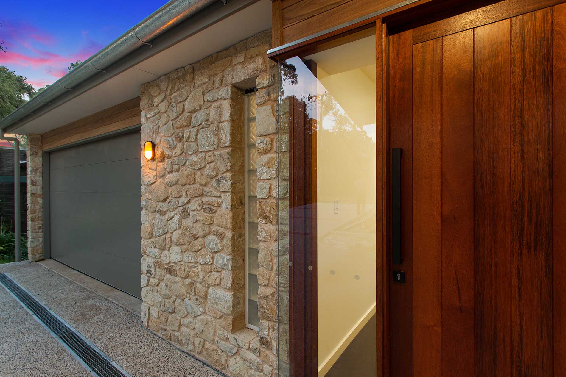 Entry stone feature wall and main entry door