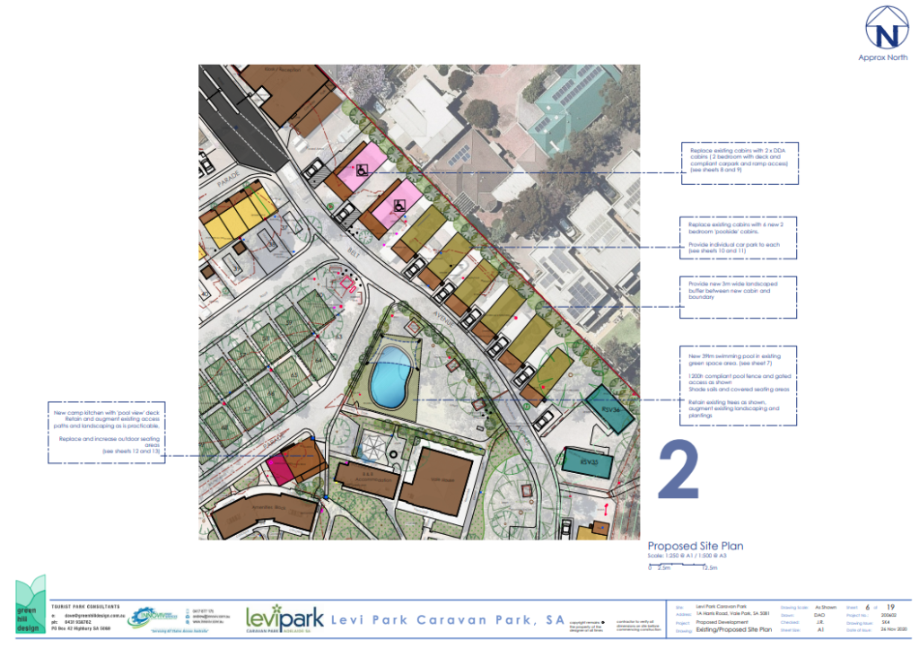 Blow up plan of pool cabins area