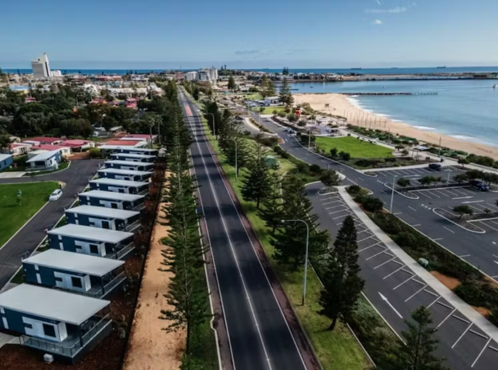 Aerial view of cabins along Koombana Drive