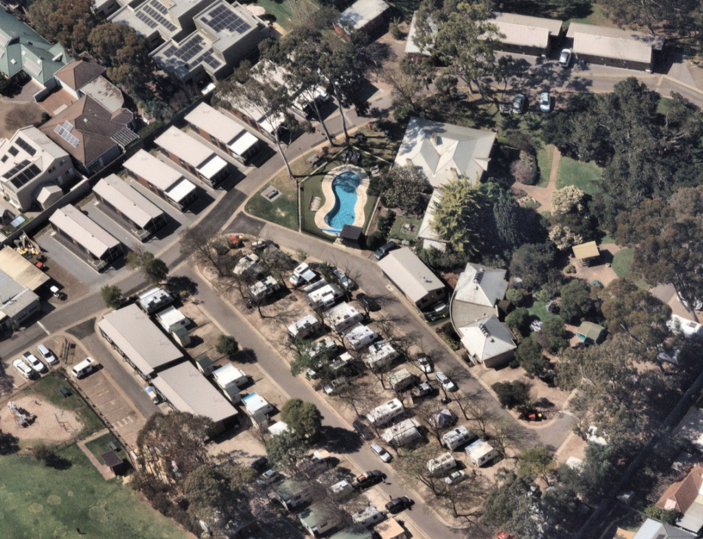 Overhead view showing new developments