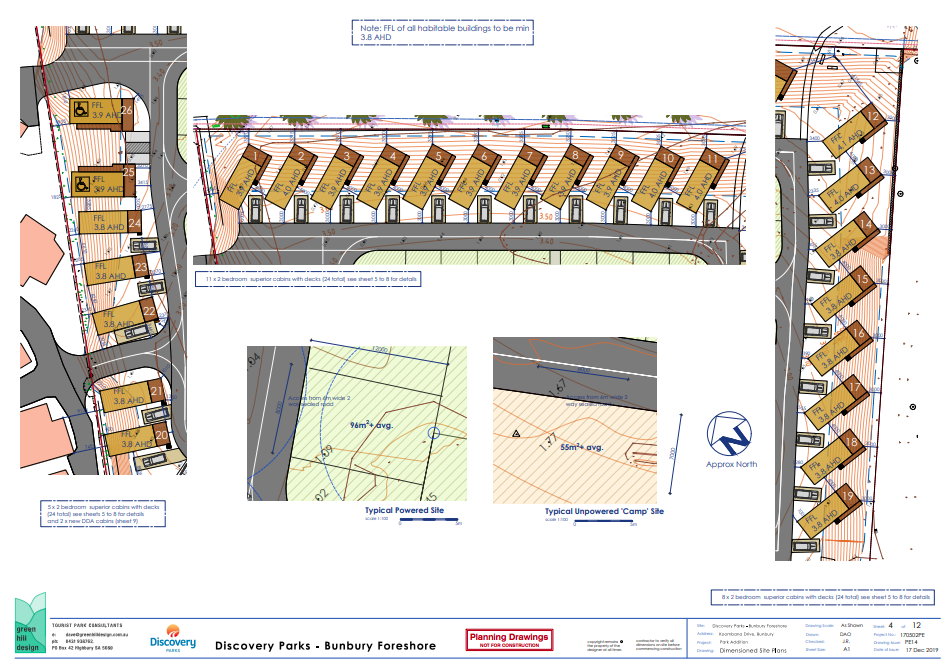 Blow up and dimensioned plan for cabin areas