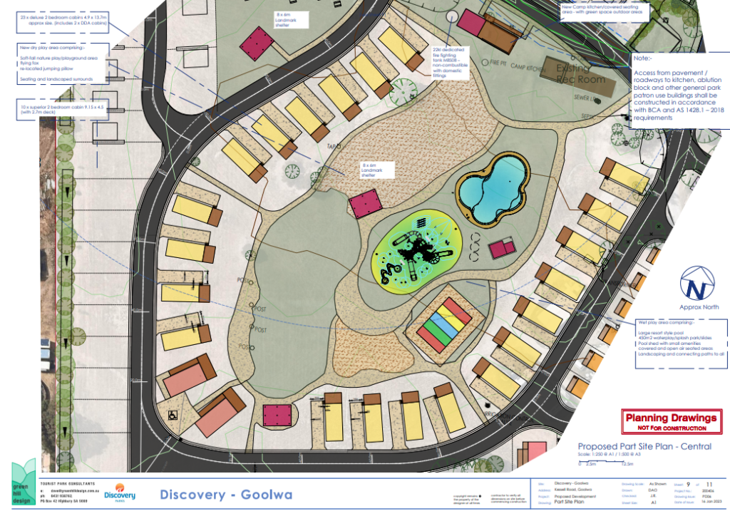 blow up plan of cabins and pool/waterplay area