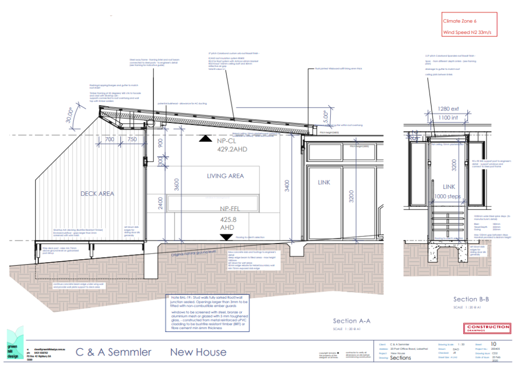 Section through rear living area and deck
